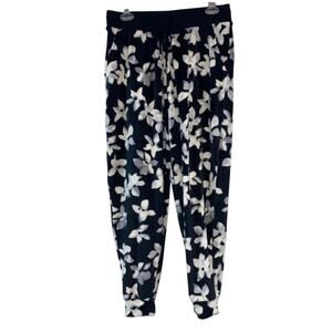 Three Dots Black Floral Velour Lounge Joggers